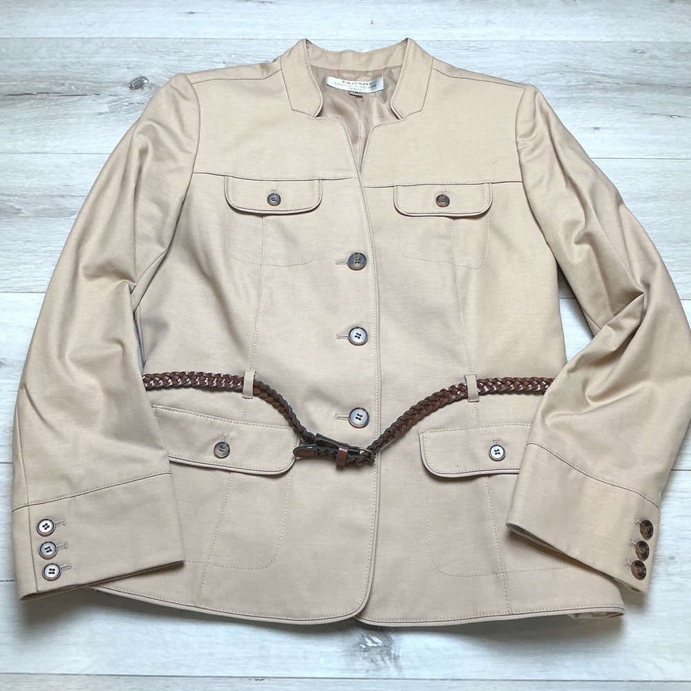 Tahari Arthur S Levine Utility Lightweight‎ Jacket Women 10P Tan Causal PreLoved